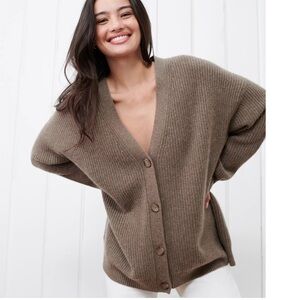 Jenni Kayne Cashmere Cocoon Cardigan Sweater Stone Small